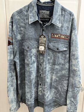 NEW Affliction Men's Light Denim Blue Corduroy Shirt Jacket-XXL